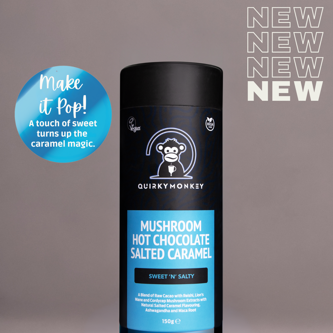 Quirky Monkey Salted Caramel Mushroom Hot Chocolate (Sweet 'N' Salty) 150g